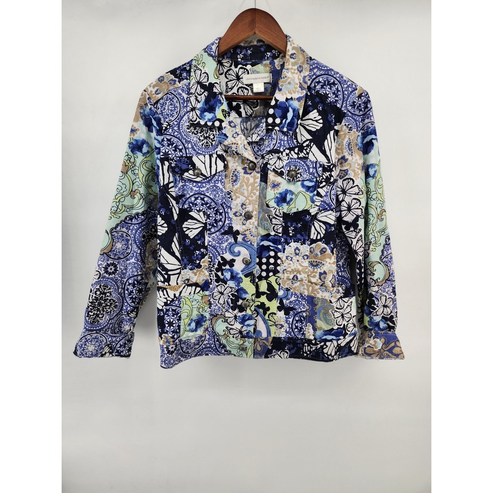 Christopher & Banks Womens Large Blue Patchwork Butterfly Paisley Denim Jacket